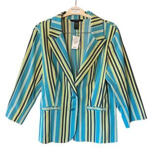 Ashley Stewart blazer coat lightweight striped preppy stretch jacket Sz 14